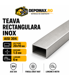 Teava rectangulara inox AISI 304, 20 x 10 x 1.5 mm, 6 metri